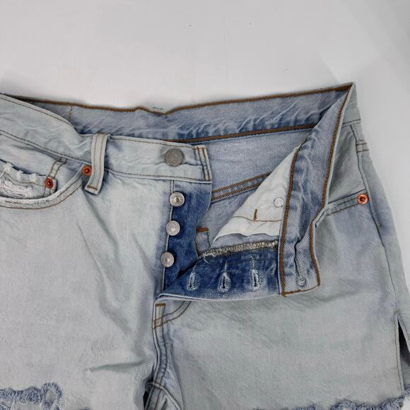 Levi's 501 Light Wash Denim Cut-Off Jean Shorts Womens Sz 27 Button Fly Mid Rise - Picture 4 of 8